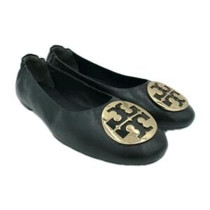 Tory Burch Womens Reva Comfort Ballet Flats Size 9.5 Black Leather Logo Designer
